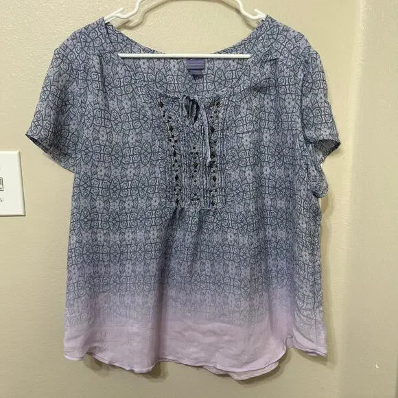 Laura Scott Women’s Top Bundle (2) Sz XL Petite Green/Purple Gauzy Lightweight - Picture 4 of 9